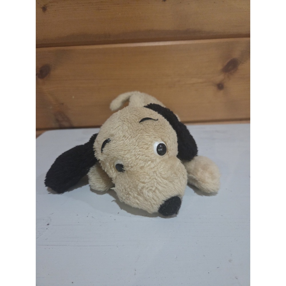 Vintage 1973 R. DAKIN Drooper Puppy Dog " Cream Black Plush Beanbag E41